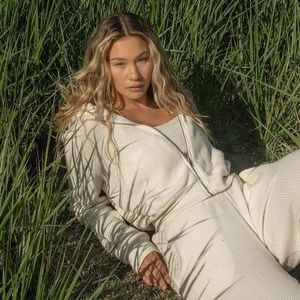 SETactive Lounge Waffle Knit Zip-Up Size Large, Blanc